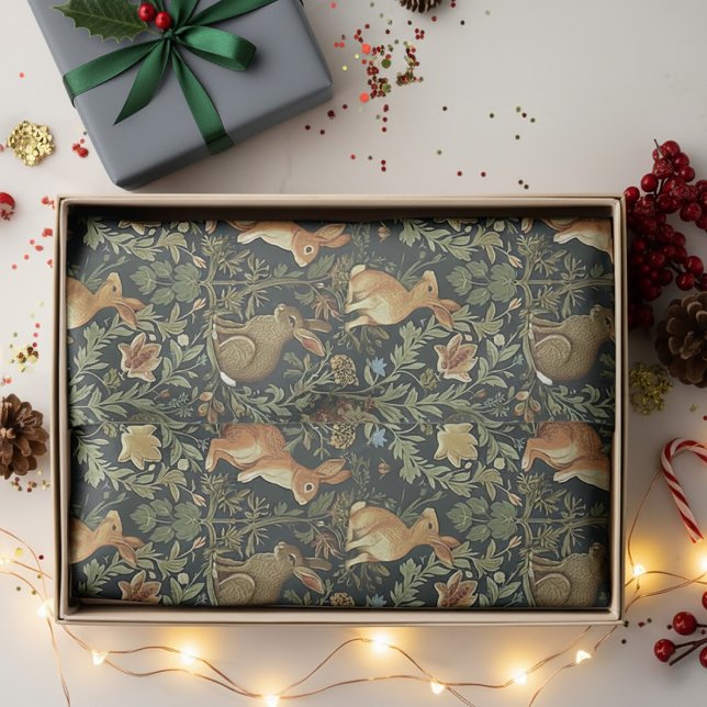 Papel De Seda William Morris Woodland Coelhos Florais Natal (Criador carregado)