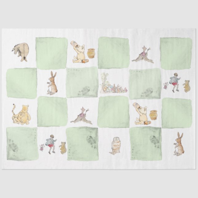Papel De Seda Winnie the Pooh Green Check Tissue Paper (Frente )