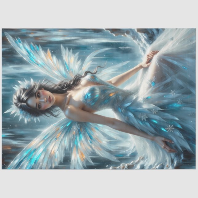 Papel De Seda Winter Angel Fairy Ice Kingdom Fantasy Decoupage (Frente )