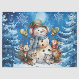 Papel De Seda Winter Blue Christmas Snowman & Woodland Animals
