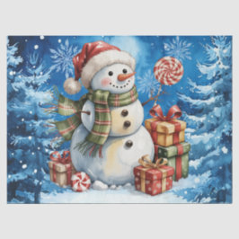 Papel De Seda Winter Blue Snowman & Christmas Presents