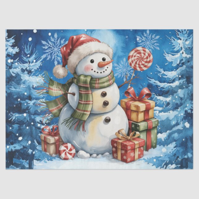 Papel De Seda Winter Blue Snowman & Christmas Presents (Frente )