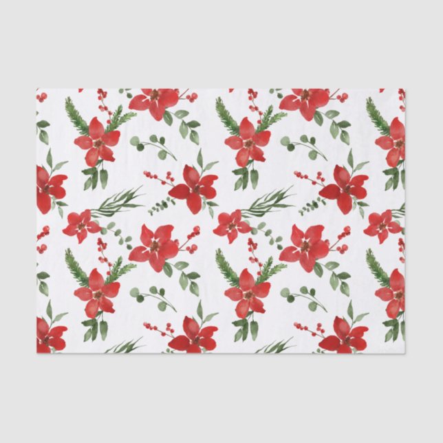 Papel De Seda Winter Holiday Christmas Red Floral Pattern   (Frente )
