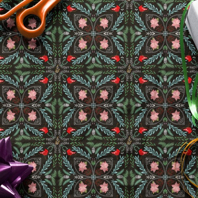 Papel De Seda Winters Snowflakes, Poinsettias, Cardinhos (Criador carregado)