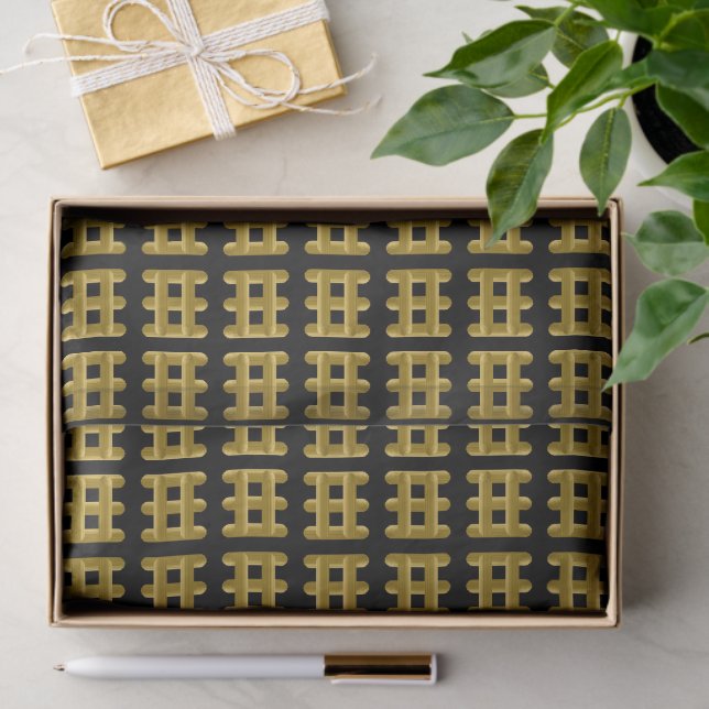 Papel De Seda Wired Golden Cord Squared Pattern Gold On Black (Presente)