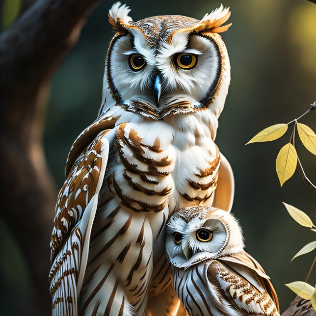 Papel De Seda Wise white owl with baby sitting on a branch (Criador carregado)