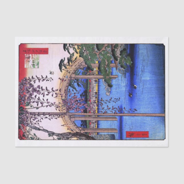 Papel De Seda Wisteria e Arch Bridge, Hiroshige (Frente )