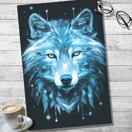 Papel De Seda Wolf Abstrato Facted Blue Decoupage Paper