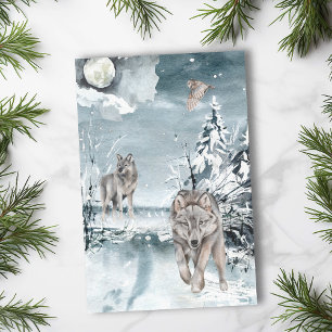 Papel De Seda Wolf Moon Winter scape Watercolor
