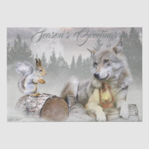 Papel De Seda Wolf Winter Snow Forest Moon Landscape