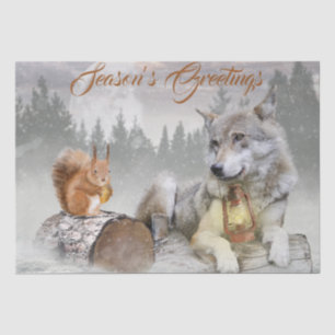 Papel De Seda Wolf Winter Snow Forest Moon Landscape