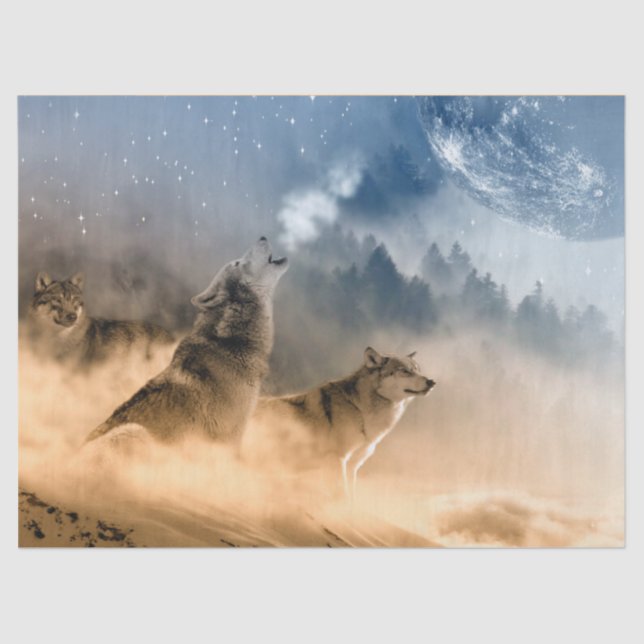 Papel De Seda Wolves Howling na Lua (Frente )