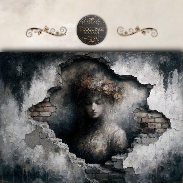 Papel De Seda Woman Revealed in Crumbling Wall Decoupage (Woman Revealed in Crumbling Wall Decoupage Tissue Paper)
