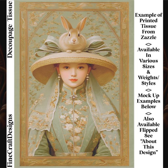 Papel De Seda Woman with Rabbit on Easter Bonnet ER4 Decoupage (Criador carregado)