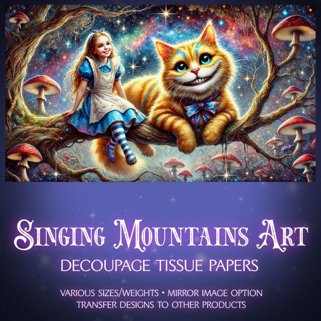 Papel De Seda Wonderland Fairytale Alice Cheshire Cat Decoupage (Criador carregado)