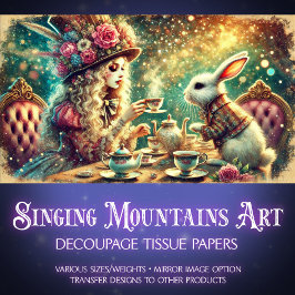 Papel De Seda Wonderland Magic Girl and Rabbit Teatime Decoupage