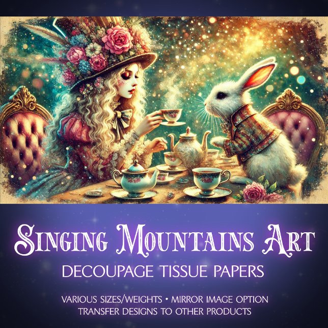 Papel De Seda Wonderland Magic Girl and Rabbit Teatime Decoupage (Criador carregado)