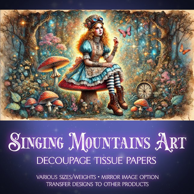 Papel De Seda Wonderland Steampunk Alice Fantasy Art Decoupage (Criador carregado)