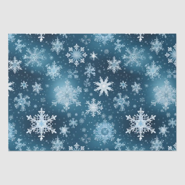 Papel De Seda Wonderland Winter Snowflakes Snowfall Blue White (Frente )