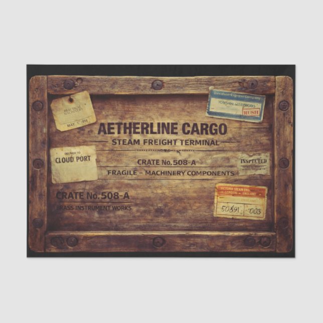 Papel De Seda Wood Steampunk Cargo Crate FB9 Decoupage (Frente )