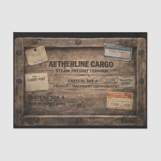 Papel De Seda Wood Steampunk Cargo Crate FC1 Decoupage (Frente )