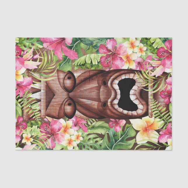 Papel De Seda Wooden Hawaiian Tiki Luau Summer Tropical Party (Frente )
