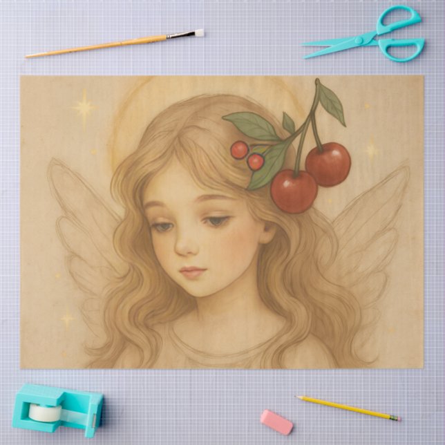 Papel De Seda Woodland Christmas Angel with Cherries (Arte )