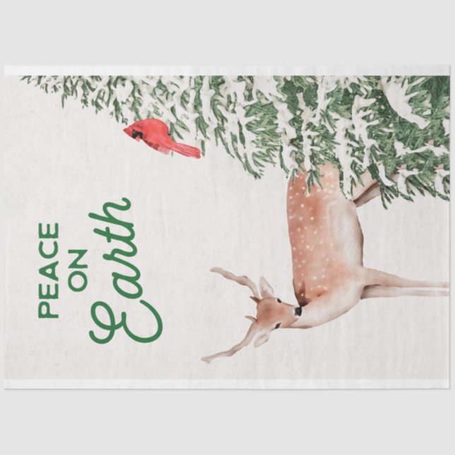 Papel De Seda Woodland Christmas Deer and Cardinal (Frente )