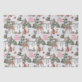 Papel De Seda Woodland Snowman Deer Fox Christmas Wish Cinza