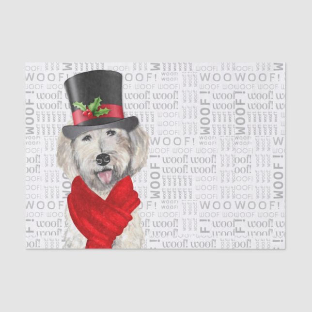 Papel De Seda Woody Word Art e Yellow Labradoodle Dog Natal (Frente )