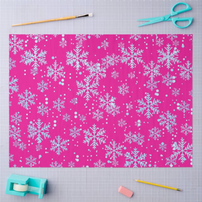 Papel De Seda Wrapping Paper, Bright Fuchsia Snowflakes (Arte )