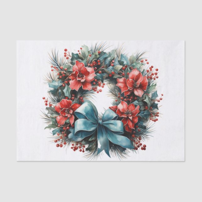 Papel De Seda Wreath da Aquarela de Natal com Holly (Frente )
