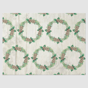 Papel De Seda Wreath Natal Pine Cone Holly Rustic Barn Wood