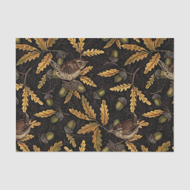 Papel De Seda Wrens e bolotas de preto (Frente )