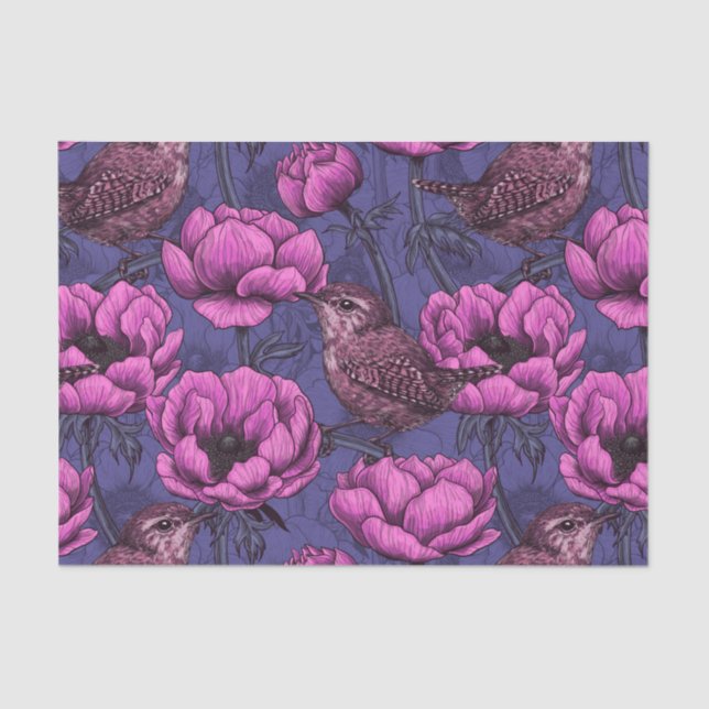 Papel De Seda Wrens no jardim de anêmonas (Frente )