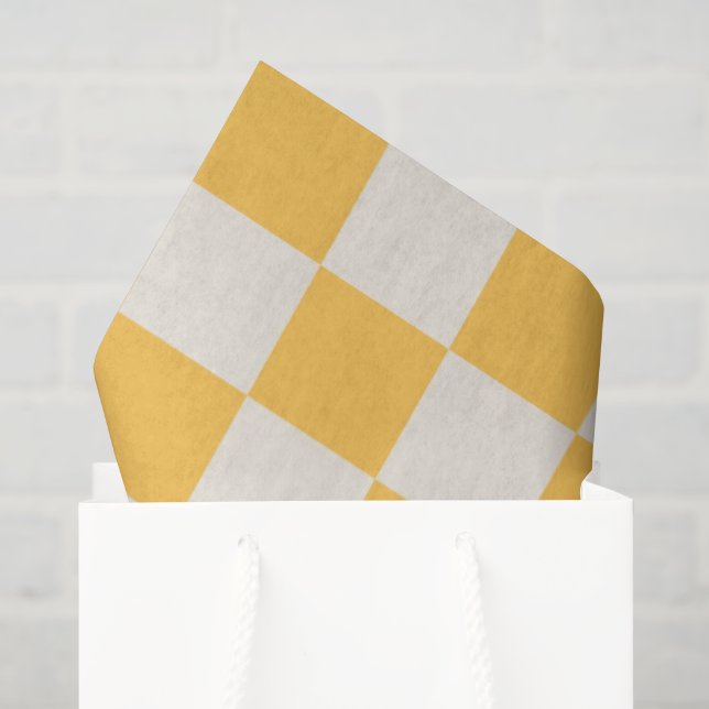 Papel De Seda Xadrez Amarelo Branco Mod Retro Preppy (Sacola de presentes)