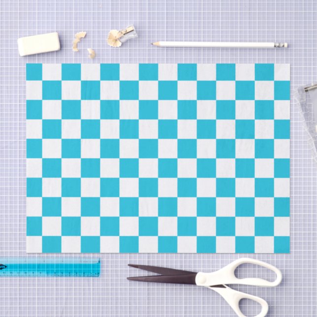 Papel De Seda Xadrez azul aqua clássico (Arte )