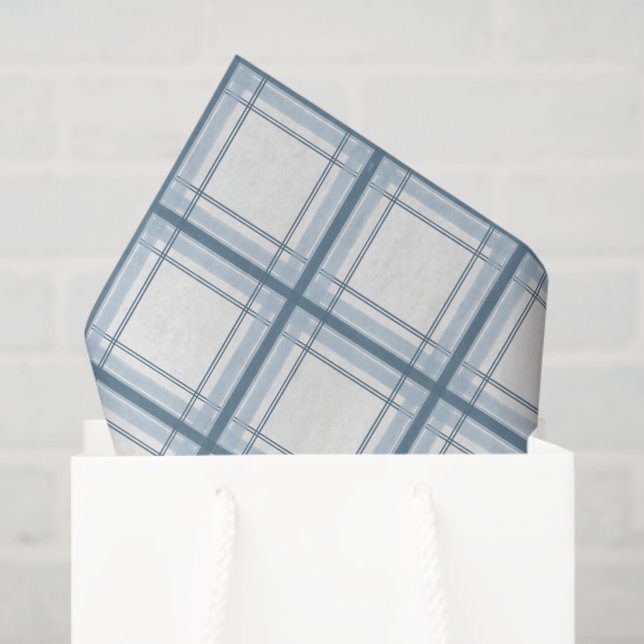 Papel De Seda Xadrez Azul e Creme Padrão (Sacola de presentes)