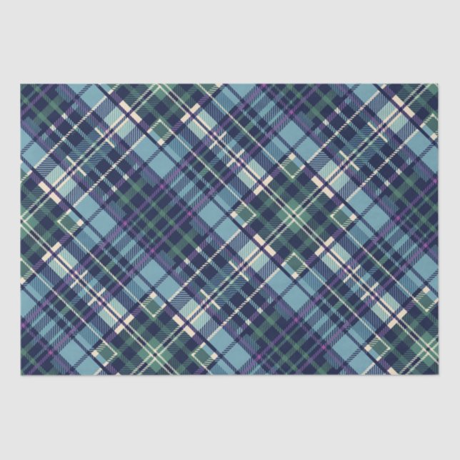 Papel De Seda Xadrez Azul, Verde e Roxo (Frente )