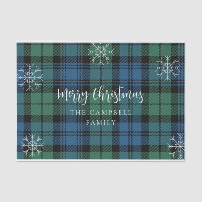 Papel De Seda Xadrez Azul Verde Rustic Campbell Tartan (Frente )