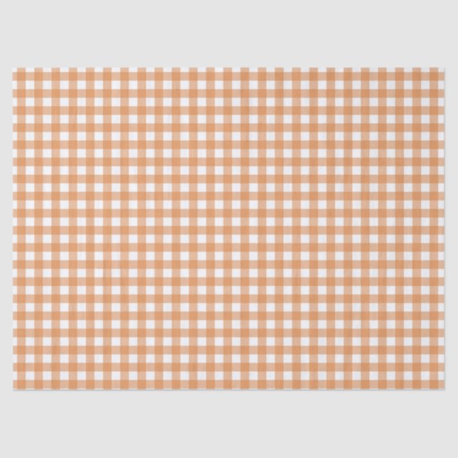 Papel De Seda Xadrez Branca Moderna e Gingham Laranja (Frente )