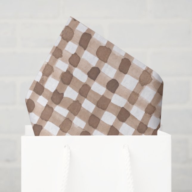 Papel De Seda Xadrez Brown Gingham Watercolor Trendy (Sacola de presentes)