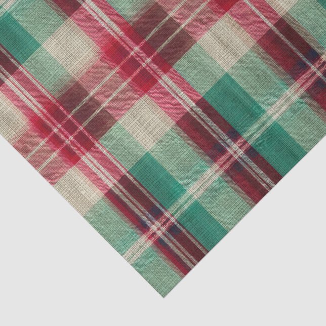 Papel De Seda Xadrez Clássico de Férias Vermelho e Verde (Detalhes)
