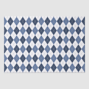 Papel De Seda xadrez de argyle branco azul