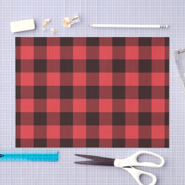 Papel De Seda Xadrez de Búfalo Vermelho Rústico (Arte )