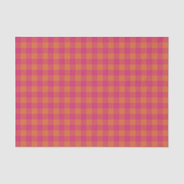 Papel De Seda Xadrez de Buffalo, cor-de-rosa e laranja (Frente )