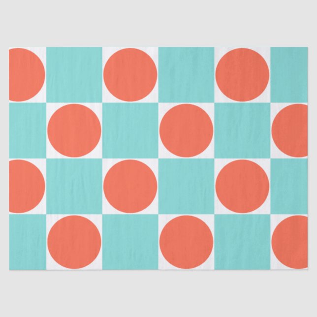 Papel De Seda Xadrez de Círculo Coral e Água (Frente )