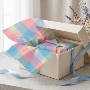 Papel De Seda Xadrez de Diamante Pastel Retro Rosa Azul Argyle