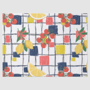 Papel De Seda Xadrez de Limões e Tomates Mediterrâneos