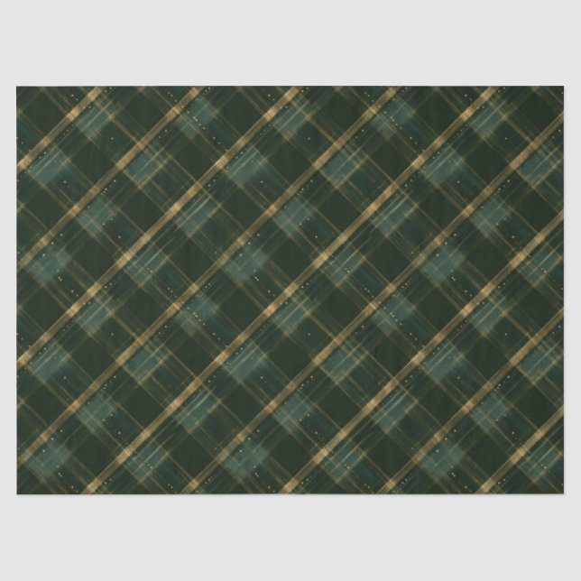 Papel De Seda Xadrez de Natal Verde Dourada (Frente )